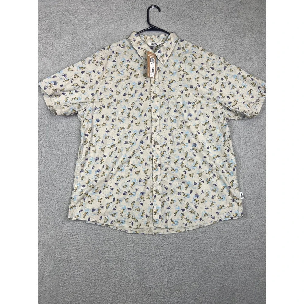 Eddie Bauer Mens Baja Shirt‎ XXL Pumice Fishing Trout Print Short Sleeve NWT
